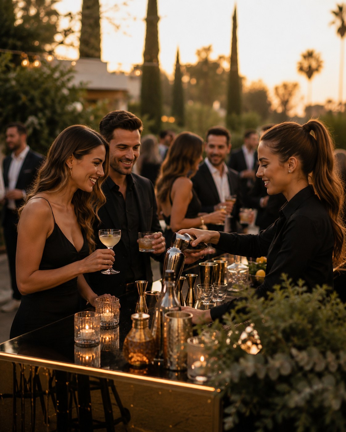 Professional bartender serving guests at a Southern California private event